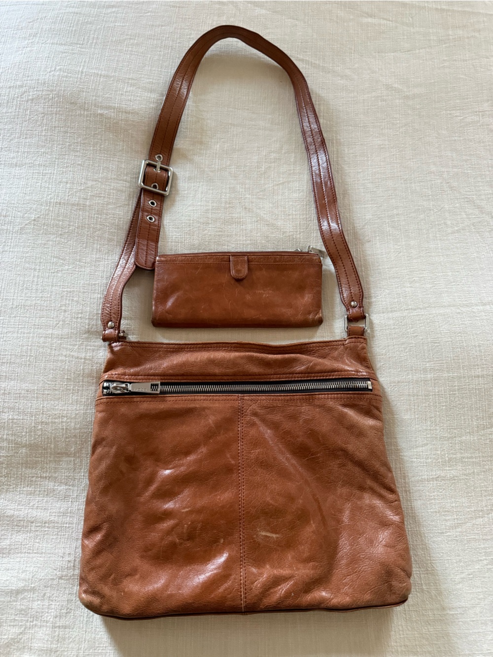 HOBO Cognac Brown Leather Crossbody with Matching Wallet